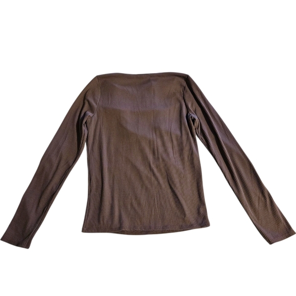 Y2K Ribbed Long Sleeve Top Chest Cutout Brown M Stretchy Fitted Baddie 2000s - Picture 4 of 11